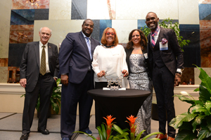 (L to r): G. Gilmer Minor, III, chairman emeritus of Owens & Minor; Joe Reubel, president of Kerma Medical; Angela Wilkes, president of A.T. Wilkes and Associates, and recipient of the 2015 Earl G. Reubel Award for Supplier Diversity; Andrea Reubel-Walker, director of marketing and national key accounts, Kerma Medical; Derreck Kayongo, co-founder of the Global Soap Project.